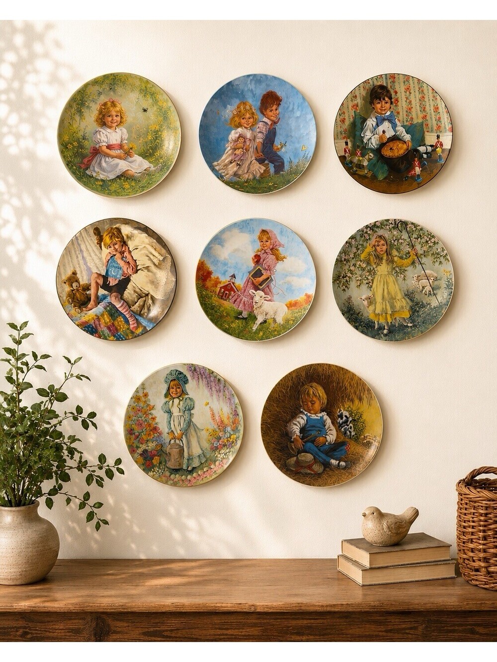 Reco Int. 1980s John McClelland Mother Goose Full Set Of 8 Collector Plates, COA